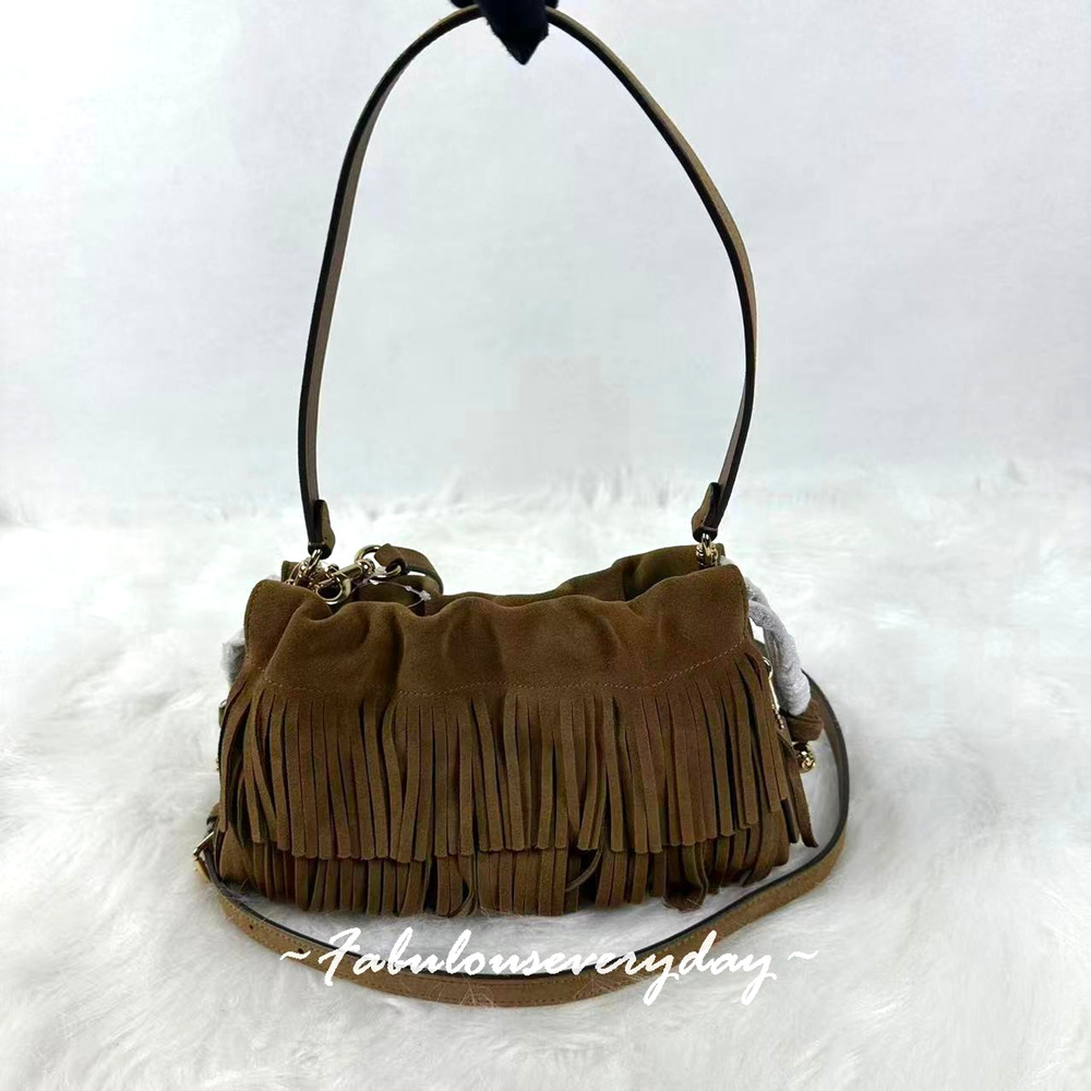 Coach Faye Shoulder Bag Crossbody With Fringe In Suede/Gold/Cedar CFQ33 NWT